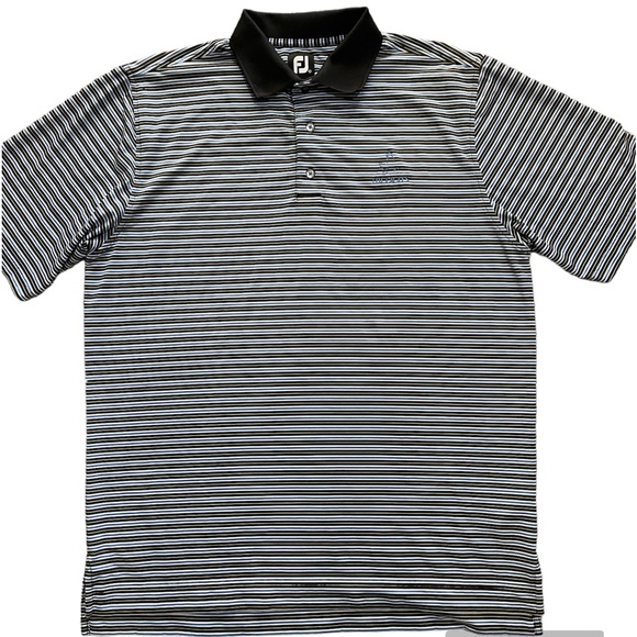 FootJoy Polo Shirt Men Black Blue Striped Size M Black And Blue - Picture 1 of 9